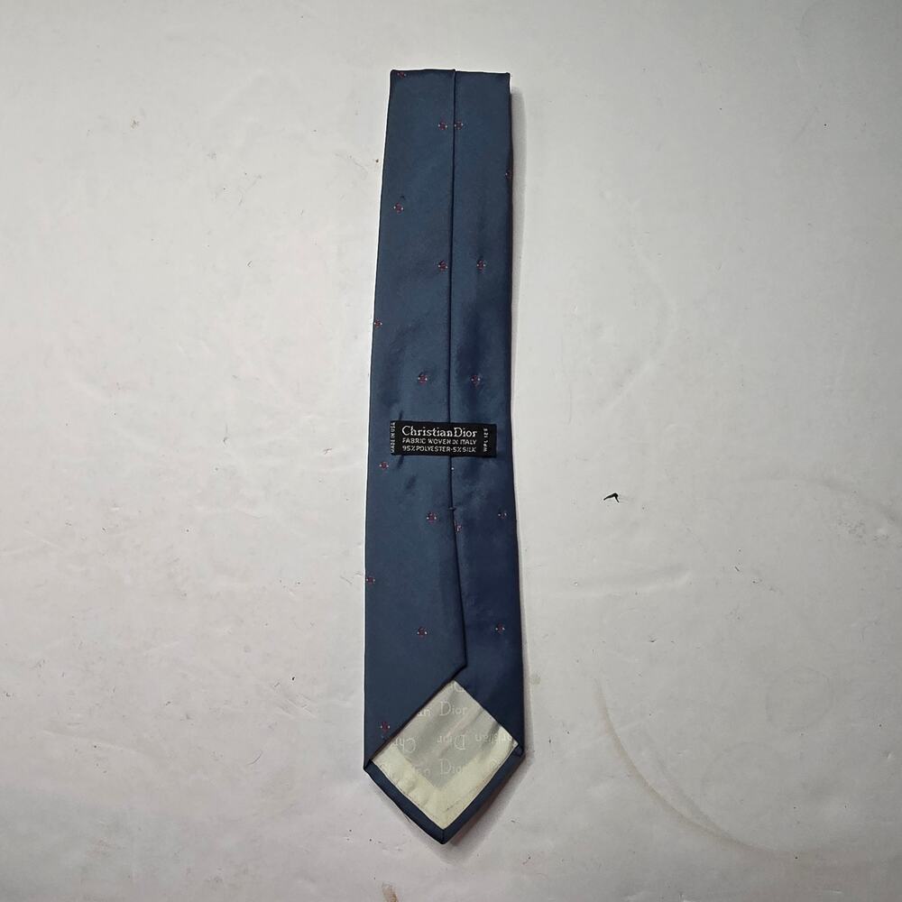 Vintage Christian Dior Blue Logo Necktie Italy USA 95/5 Poly Silk Mens Tie